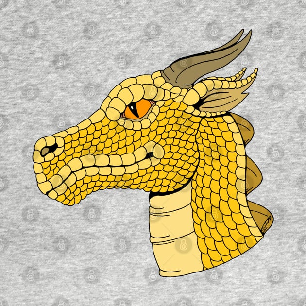 Gold Dragon Head in Profile by AzureLionProductions